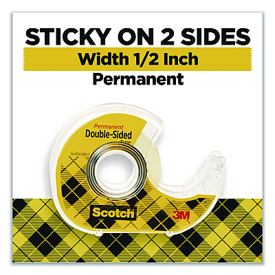 Scotch Double-Sided Permanent Tape in Handheld Dispenser, 1" Core, 0.5" x 500", 6/Pack (6137H2PCMP)