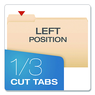 Pendaflex Standard Manila File Folders, 1/3-Cut Tabs: Left Position, Legal Size, Manila, 100/Box (753131)