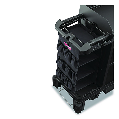 3-Sided Hanging Bag with Shelves for Suncast Commercial HKC1000/HKC2000 Housekeeping Carts, 25.4 gal, 15.7 x 12.4 x 30, Black (HKCBAG03D)
