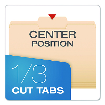Pendaflex Reinforced Top Tab Manila File Folders, 1/3-Cut Tabs: Center Position, Letter Size, Manila, 100/Box (R752132)