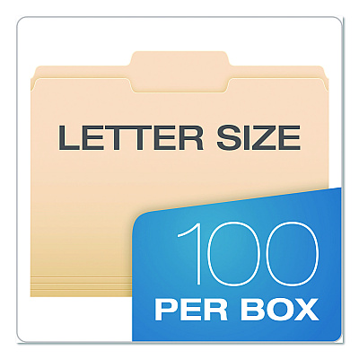 Pendaflex Reinforced Top Tab Manila File Folders, 1/3-Cut Tabs: Center Position, Letter Size, Manila, 100/Box (R752132)