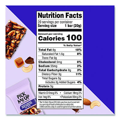 Pick Me Up Provisions Nut Bars, Salted Caramel Dark Chocolate, 0.7 oz Bar, 20/Box (PM62795CC)