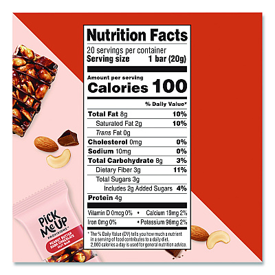 Pick Me Up Provisions Nut Bars, Peanut Butter Dark Chocolate, 0.7 oz Bar, 20/Box (PM62796CC)