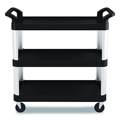 Suncast Commercial Three-Shelf Service Cart, Metal/Plastic, 3 Shelves, 300 lb Capacity, 20" x 39.85" x 38.17", Black (RC2040)