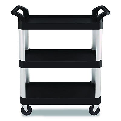 Suncast Commercial Three-Shelf Service Cart, Metal/Plastic, 3 Shelves, 300 lb Capacity, 20" x 34" x 37.92", Black (RC2030)