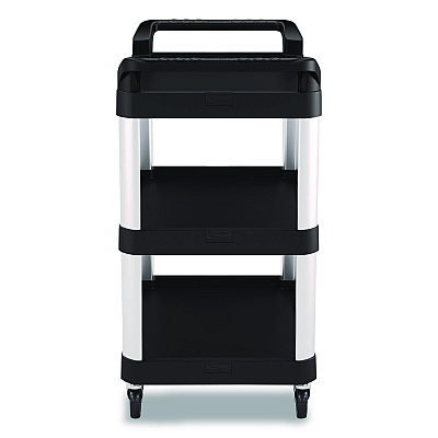 Suncast Commercial Three-Shelf Service Cart, Metal/Plastic, 3 Shelves, 300 lb Capacity, 20" x 34" x 37.92", Black (RC2030)