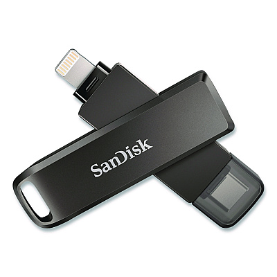Sandisk Dual Phone USB 3.2 Type-C/Lightning Flash Drive, 256 GB, Black (IX70N256GAG6)