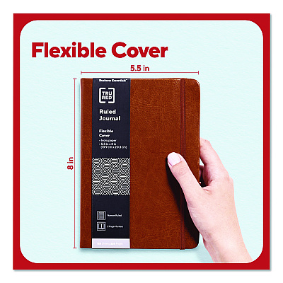 TRU RED Flexible-Cover Business Journal with Elastic Closure, 1-Subject, Narrow Rule, Cognac Cover, (128) 8 x 5.5 Sheets (TR61952)