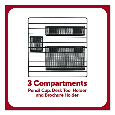 TRU RED Metal Mesh 3-Compartment Cubicle/Wall-Mount Office Supplies Organizer, 15" x 15", Black (TR61967)