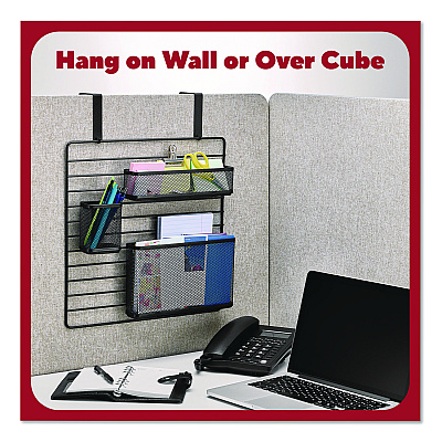 TRU RED Metal Mesh 3-Compartment Cubicle/Wall-Mount Office Supplies Organizer, 15" x 15", Black (TR61967)