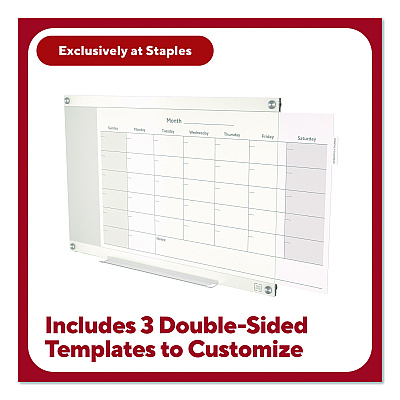 TRU RED Magnetic Glass Dry Erase Board with Templates, Six Views, 3 ft x 2 ft, White Surface (TR62139)