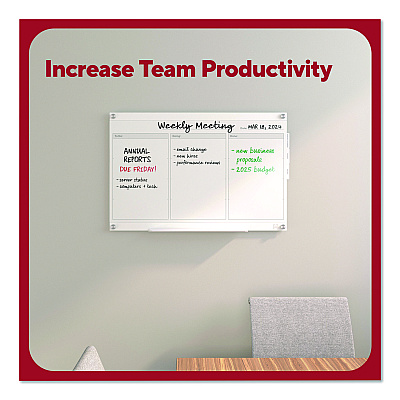 TRU RED Magnetic Glass Dry Erase Board with Templates, Six Views, 3 ft x 2 ft, White Surface (TR62139)