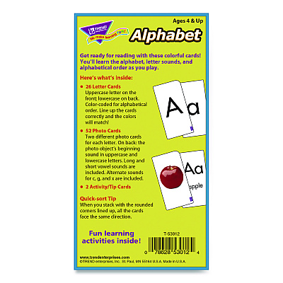 TREND ESL and ELL Resources Alphabet Flash Cards, Grades Pre-K to 1, 3" x 3", Multicolor, 80 Cards/Set (T53012)