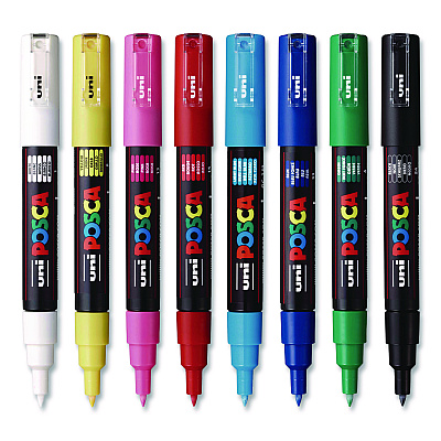 POSCA Water-Based Paint Markers, Extra-Fine Bullet Tip, Assorted Colors, 8/Pack (PC1M8C)