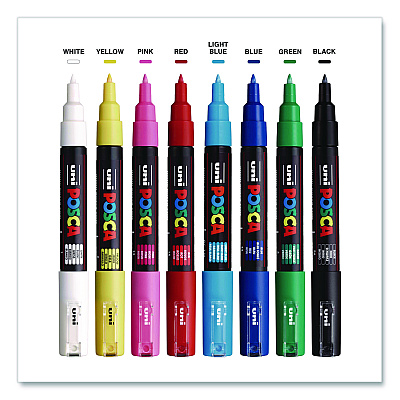 POSCA Water-Based Paint Markers, Extra-Fine Bullet Tip, Assorted Colors, 8/Pack (PC1M8C)