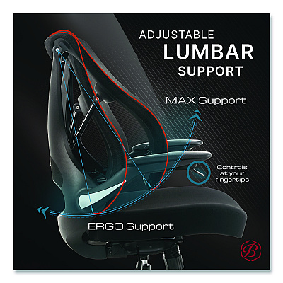 Beautyrest ErgoMax Mesh Swivel Task Chair, Supports Up to 275 lb, 19" x 22.75" Seat Height, Black Back/Seat, Black Base (60078BLK)
