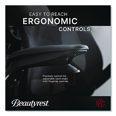 Beautyrest ErgoMax Mesh Swivel Task Chair, Supports Up to 275 lb, 19" x 22.75" Seat Height, Black Back/Seat, Black Base (60078BLK)