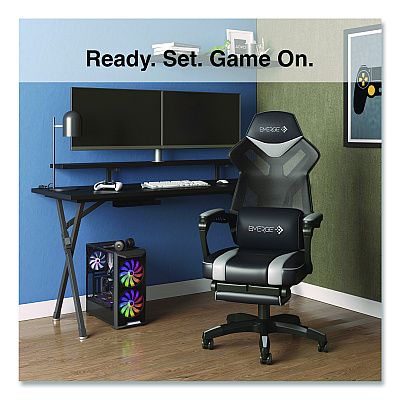 Emerge Vomax Bonded Leather Gaming Chair, Supports Up to 275 lb, 18.5" to 22.2" Seat Height, Black/Gray Back/Seat, Black Base (61364)