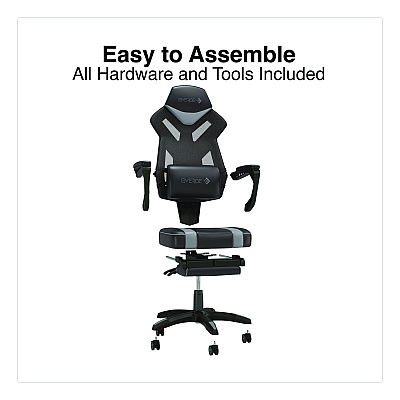 Emerge Vomax Bonded Leather Gaming Chair, Supports Up to 275 lb, 18.5" to 22.2" Seat Height, Black/Gray Back/Seat, Black Base (61364)