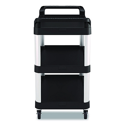 Suncast Commercial Three-Shelf Service Cart, Metal/Plastic, 3 Shelves, 300 lb Capacity, 20" x 39.85" x 38.17", Black (RC2040)