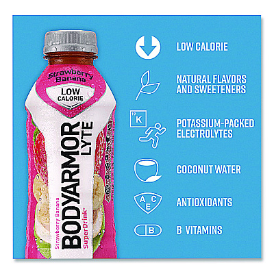 BodyArmor LYTE Sports Drink, Strawberry Banana, 16 oz Bottle, 12/Pack (411896)