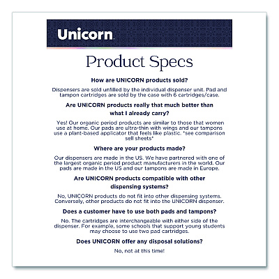 Unicorn Cotton Tampons, Regular, 60/Box, 6 Boxes/Carton (TOP08159)