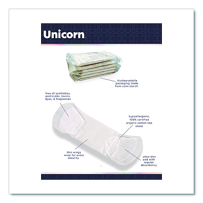 Unicorn Cotton Maxi Pads with Wings, Regular Absorbency, 40 Pads/Cartridge, 6 Cartridges/Pack (TOP08197)