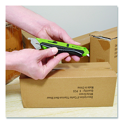 Westcott Dual-Sided Ceramic Box Opener, ABS Plastic Handle, Green (17920001)