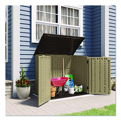Suncast Horizontal Storage Shed, 4 ft 5" x 2 ft 8.5" x 3 ft 9.5", Sand/Slate (BMS3400X)