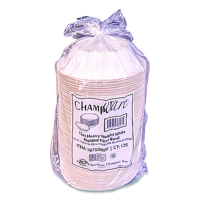 SCT ChampWare Molded Fiber Tableware, Bowl, 12 oz, White, 125/Sleeve, 8 Sleeves/Carton (18750WPF)