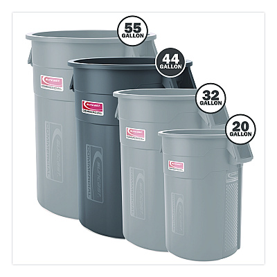 Suncast Commercial Injection Molded Utility Trash Can, 44 gal, Plastic/Resin, Gray (TCU44)