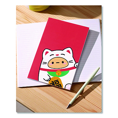Denik Smoko Tayto Lucky Cat Layflat Notebook, 1-Subject, Medium/College Rule, Red/White/Brown Cover, (72) 8 x 5 Sheets (LFC1885L)