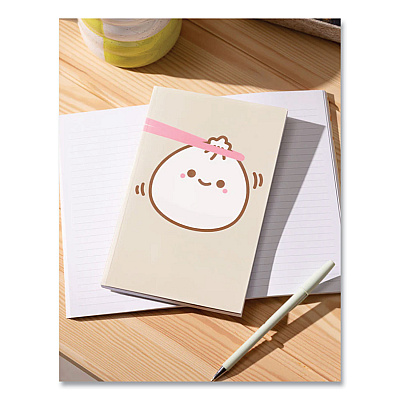 Denik Smoko Lil B Dumpling Layflat Notebook, 1-Subject, Medium/College Rule, Tan/White/Pink Cover, (72) 8 x 5 Sheets (LFC1887L)