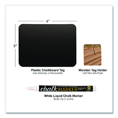 General Printing & Design Tabletop Chalkboard Tag, Black Surface, Teak Wood Holder, 3 x 4, 6/Pack (EGPHD0508S)