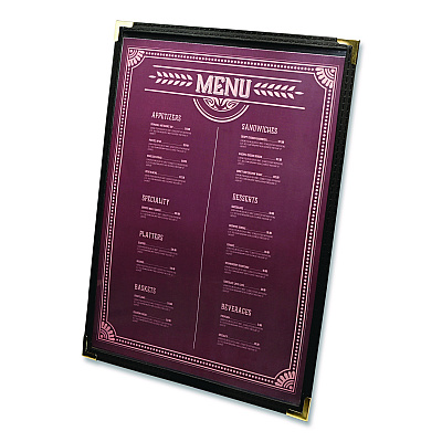 General Printing & Design Menu Holder For 8.5 x 11 Menus, Portrait Orientation, 2-View, 9.3 x 12 Holder, Clear/Black/Silver, 10/Pack (SPLSMENU2)