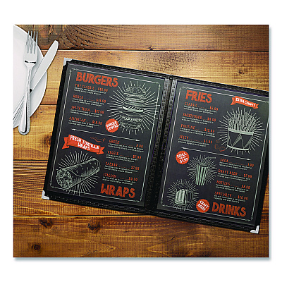 General Printing & Design Menu Holder For 8.5 x 11 Menus, Portrait Orientation, 4-View, 9.6 x 12 Holder, Clear/Black/Silver, 10/Pack (SPLSMENU4)