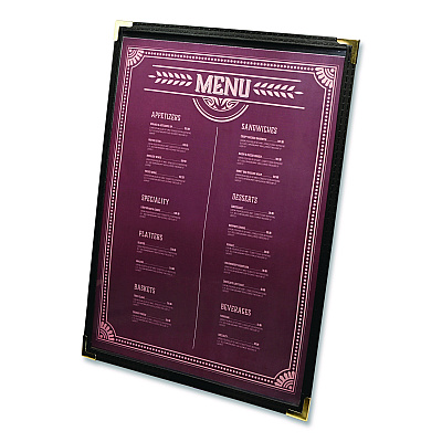 General Printing & Design Menu Holder For 8.5 x 11 Menus, Portrait Orientation, 9.3 x 11.9 Holder, Clear/Black/Gold (SPLSMENU21PK)