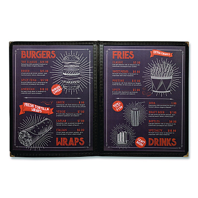 General Printing & Design Menu Holder For 8.5 x 11 Menus, Portrait Orientation 4-View, 9.6 x 11.9, Clear/Black/Silver (SPLSMENU41PK)