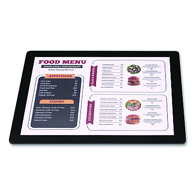 General Printing & Design Menu Holder For 8.5 x 11 Menus, Landscape Orientation, 12.6 x 10.2 Holder, Clear/Black (SPLSMENU8511)