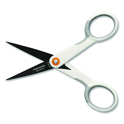 Fiskars SoftGrip Nonstick Scissors, 5" Long, Straight White/Gray Handle (1069763)