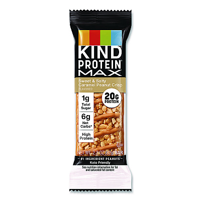 KIND Protein MAX Bar, Sweet and Salty Caramel Peanut Crisp, 2.2 oz Bar, 12/Box (PHW43475)