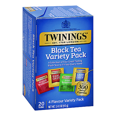TWININGS Black Tea Variety Pack, Assorted Flavors, 20/Box (TNA05320)