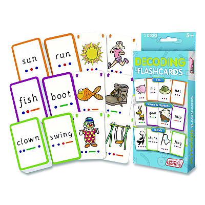 Junior Learning Inc Decoding Flashcards: Blend Patterns, CVC Words, Vowels/Digraphs, Grades K to 1, Assorted Colors, 54 Cards/Deck, 3 Decks (211)