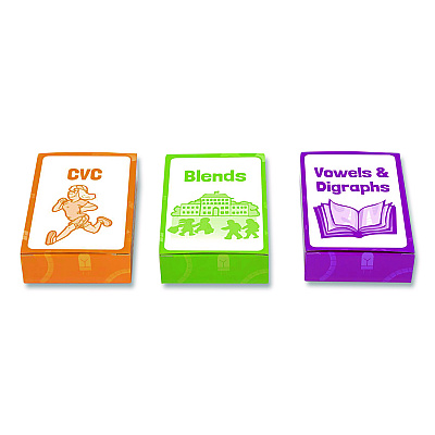 Junior Learning Inc Decoding Flashcards: Blend Patterns, CVC Words, Vowels/Digraphs, Grades K to 1, Assorted Colors, 54 Cards/Deck, 3 Decks (211)