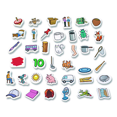 Junior Learning Inc Rainbow CVC Objects, +/- 1.6" Tall, Assorted Objects and Object Colors, White Background, 40 Pieces (641)