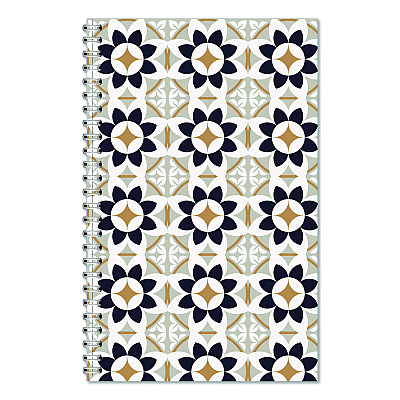 House of Doolittle Recycled Non-Dated Monthly/Weekly Planner, Flower Tiles, Tan/Black/White Cover, Undated (212145)