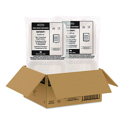 Dart Compostable Molded Fiber Hinged Trays, ProPlanet Seal, 9.14 x 9 x 2.98, Natural, 200/Carton (90FBRHT1)