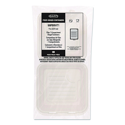 Dart Compostable Molded Fiber Hinged Trays, ProPlanet Seal, 9.14 x 9 x 2.98, Natural, 200/Carton (90FBRHT1)