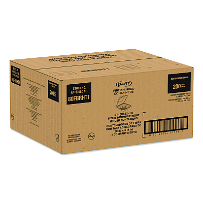 Dart Compostable Molded Fiber Hinged Trays, ProPlanet Seal, 8.65 x 7.94 x 2.98, Natural, 200/Carton (80FBRHT1)