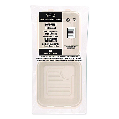 Dart Compostable Molded Fiber Hinged Trays, ProPlanet Seal, 8.65 x 7.94 x 2.98, Natural, 200/Carton (80FBRHT1)